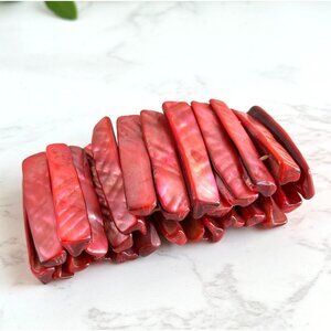 Red Mother Of Pearl Shell Stretch Bracelet One Size Fits Most